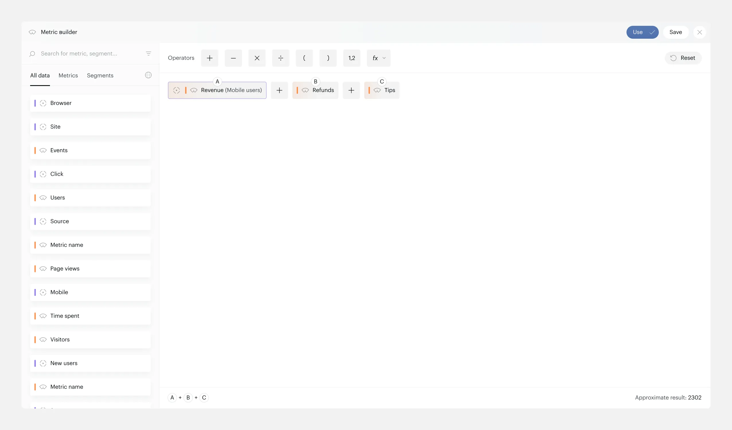 Formula canvas with color-coded elements