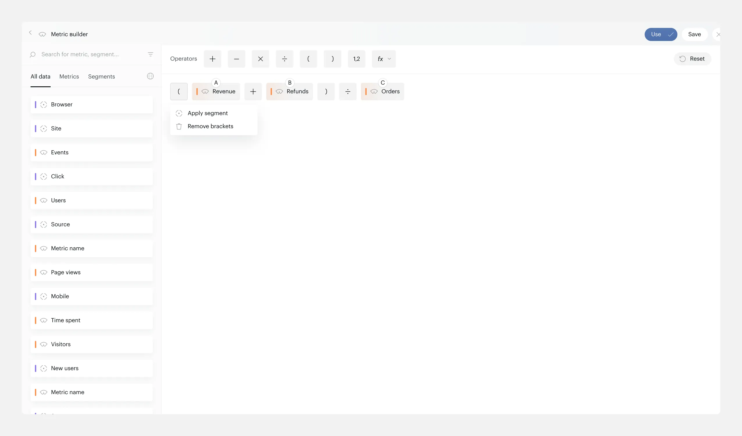 Segments applied to parentheses